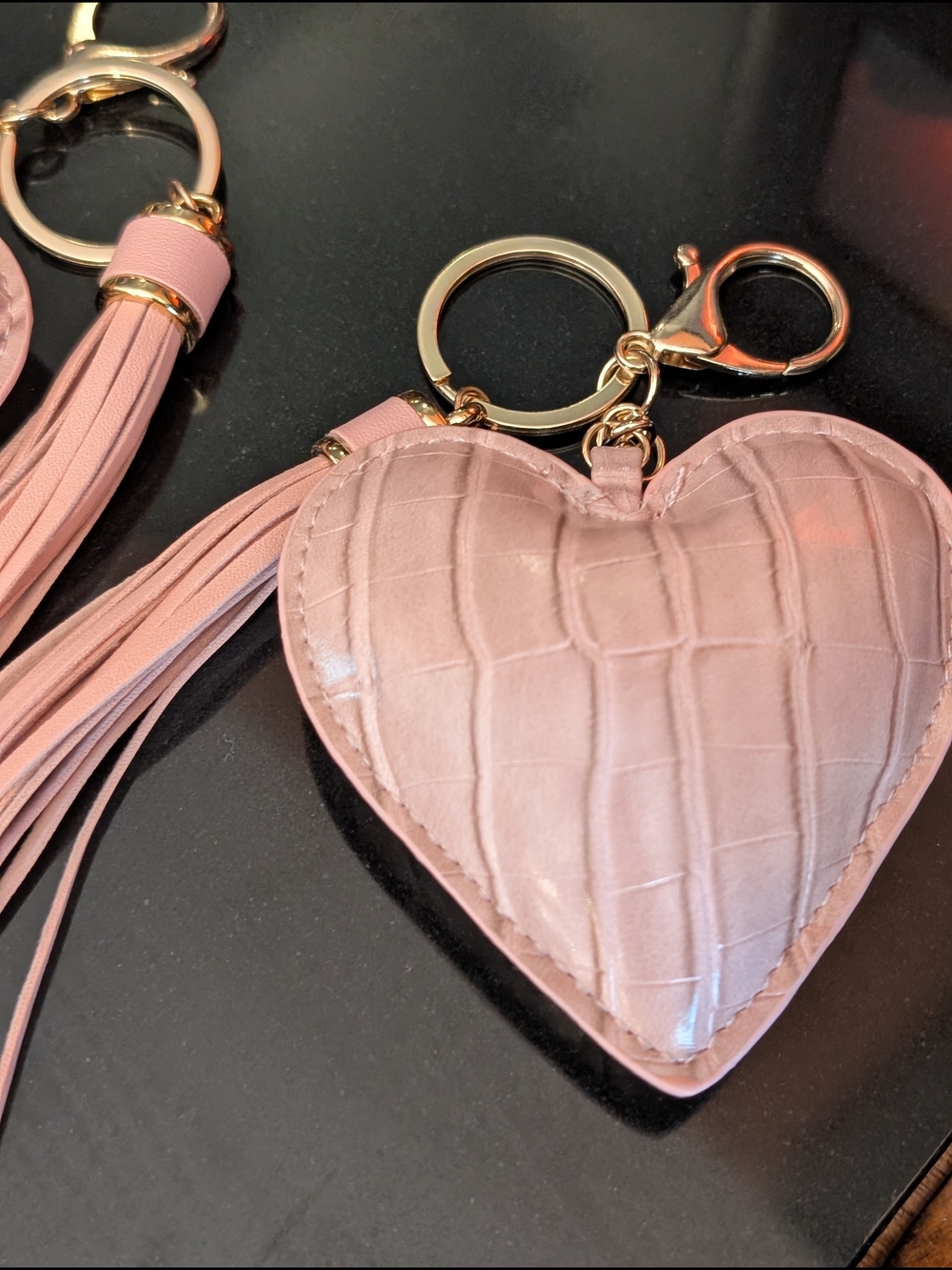 Two Pink Heart Tassel Keychain Bag Charms- Women Accessories - Picture 4 of 7